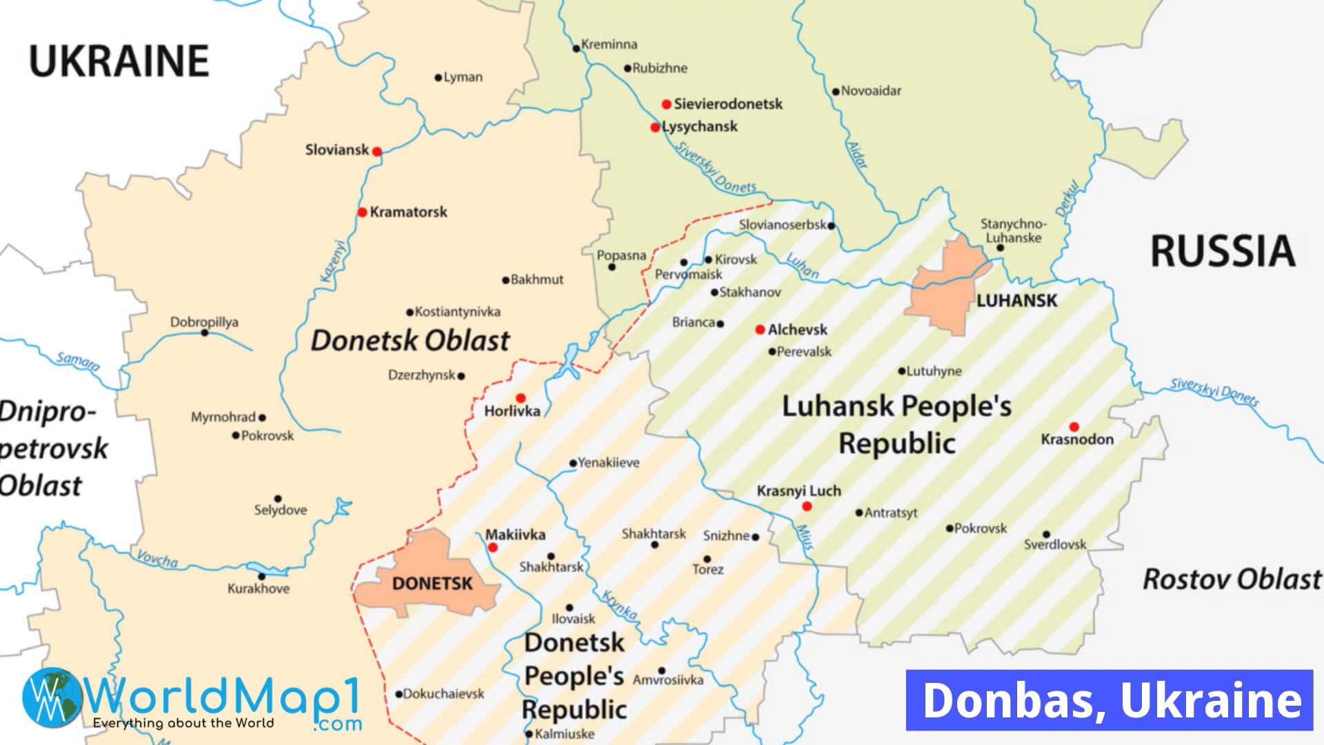 Detailed Donbas Map  Ukraine and Russia